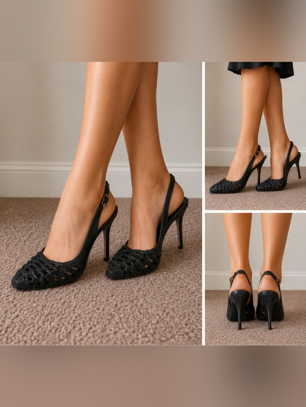 ASOS Black Woven Slingback Stiletto Heels